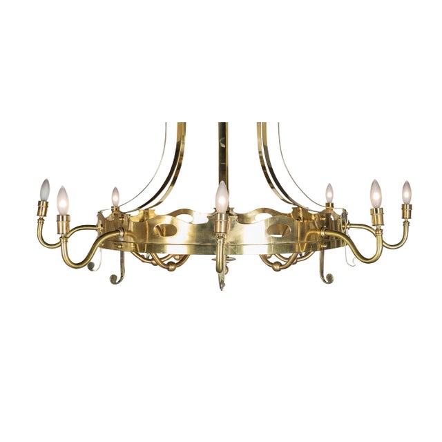 Early 20th Century French Brass Eight Light Chandelier With Fleur de Lis, Circa 1920 Large Scale For Sale - Image 5 of 12