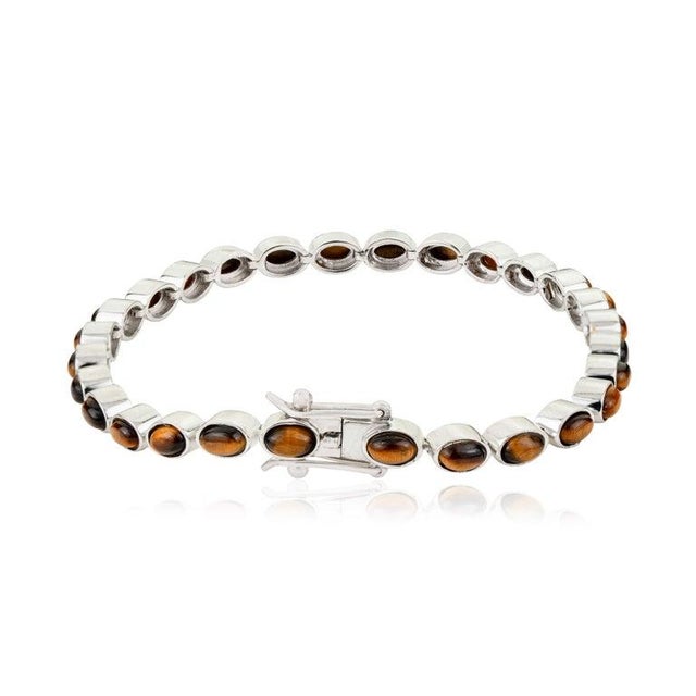 Not Yet Made - Made To Order Retro Tiger’s Eye Tennis Bracelet in Sterling Silver for Her For Sale - Image 5 of 13