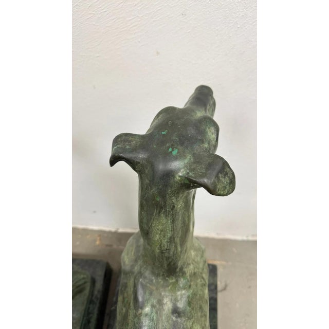 Traditional Pair of Bronze Greyhound Dog Sculptures on Marble Bases For Sale - Image 3 of 11
