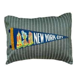New York Nyc Vintage Pennant on New Woven Throw Pillow For Sale