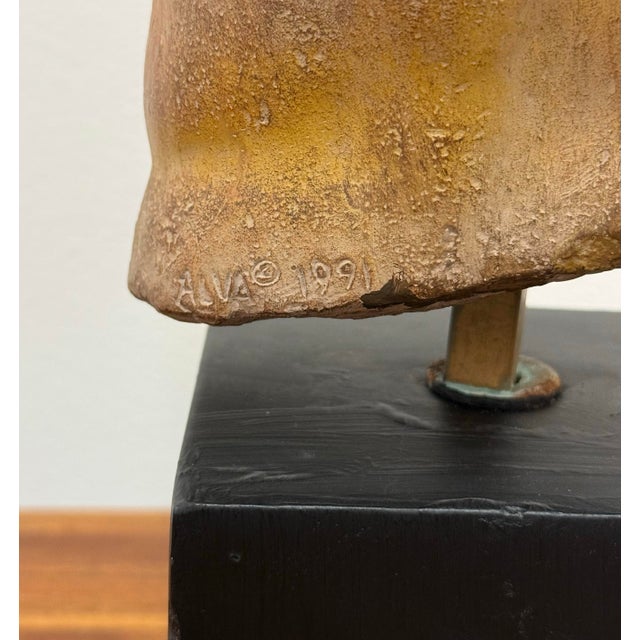 Chocolate Vintage Hand-Carved Stone Male Torso Sculpture Signed Alva, 1991 For Sale - Image 8 of 8