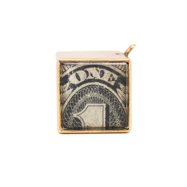 Modern Vintage 14k Yellow Gold in Emergency Break Glass Dollar Bill Charm Pendant For Sale - Image 3 of 9