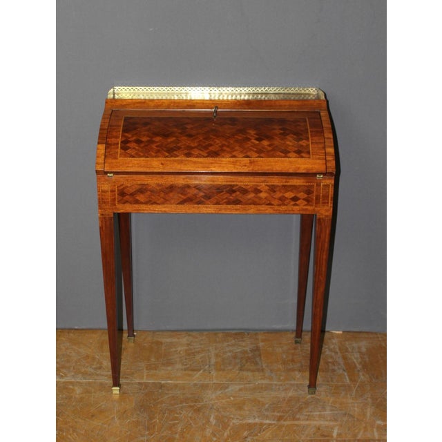 Louis XVI Style Marquetry Roll-Top Desk, 1890s For Sale - Image 13 of 15