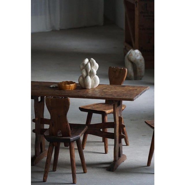Mid 20th Century Swedish Rustic Hand-Crafted Pine Table, 1940s For Sale - Image 9 of 18