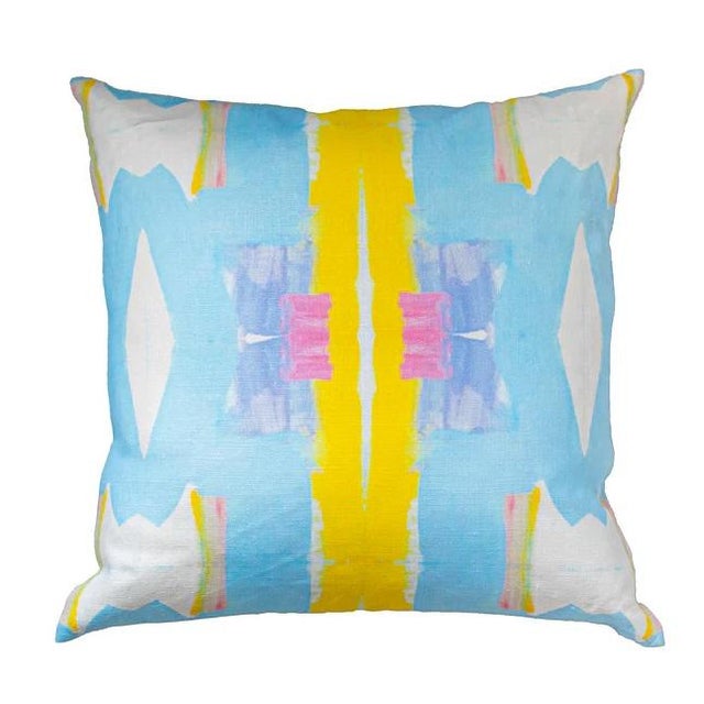Pair of pillows showcasing the iconic Kerry Rosenthal's Wonderblock design in Blue. 22x22. Includes down blend pillow...