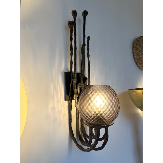Wrought Iron and Glass Sconces by Pozzebon. Italy, 1970s, Set of 3 For Sale - Image 11 of 14