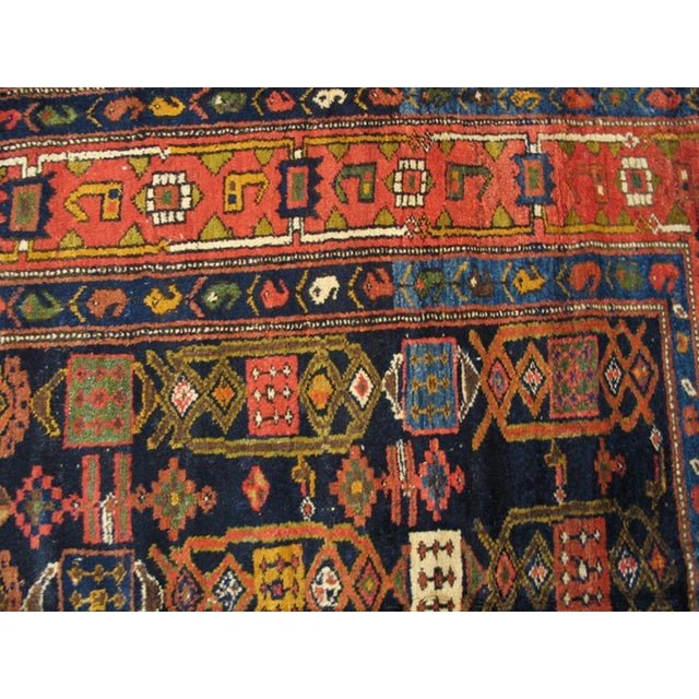 1930s Blue Navy Geometric Tribal Antique Persian Kurdish Rug 4'9" X 6'10" Hand Knotted Wool Carpet For Sale - Image 4 of 5