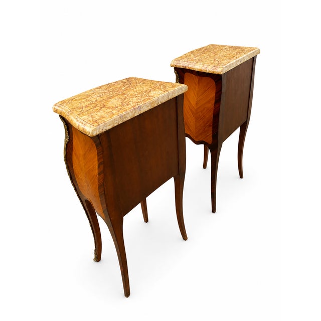 Louis XV Bedside Tables with Floral Marquetry, 1890s, Set of 2 For Sale - Image 6 of 11