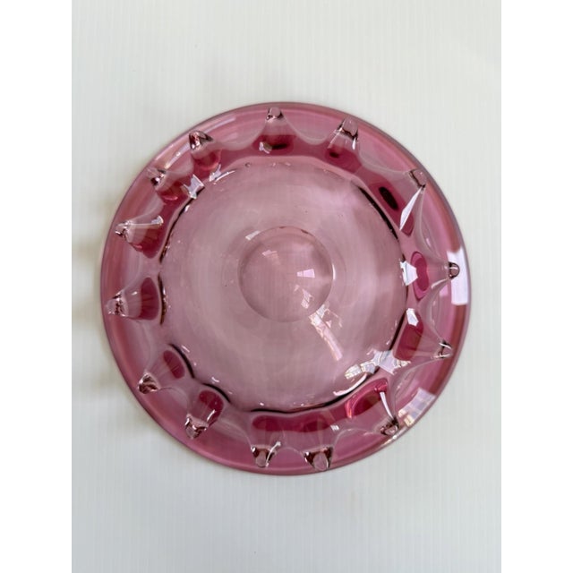Mid 20th Century Vintage Murano Style Pink Cranberry Art Glass Bowl, Pulled Spikes, UV Reactive For Sale - Image 5 of 15
