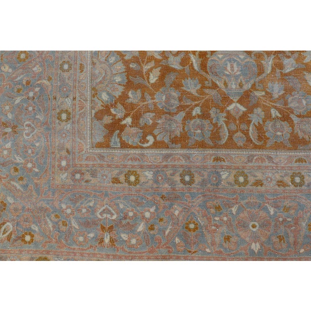 Antique Indian Amritsar Rug in Light Orange/Saffron, Pink, Light Blue & Green 9'10 X 13'3 For Sale - Image 11 of 17