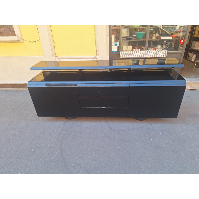 Vintage Sideboard in Black Lacquered Wood by Giovanni Offredi for Saporiti, 1970s For Sale - Image 15 of 16