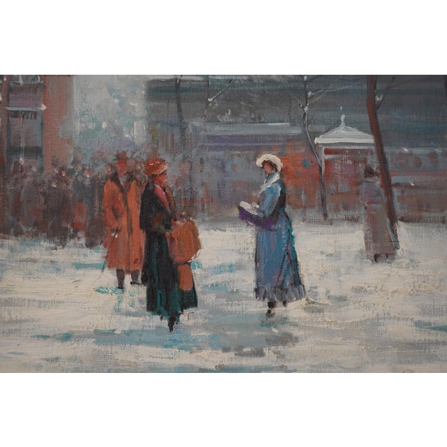 Stunning 20th Century Paris Winter Scene Oil Painting on Canvas For Sale In Philadelphia - Image 6 of 14