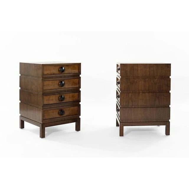 Modern Stacked Bedside Tables in Special Walnut With Burl Wood - a Pair For Sale - Image 3 of 9