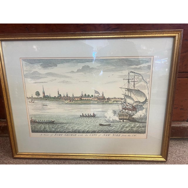 Mid 18th Century Historical Americana 18th Century a View of Fort George With the City of New York From the Southwest Hudson River Copper Plate Engraving, Framed For Sale - Image 5 of 8
