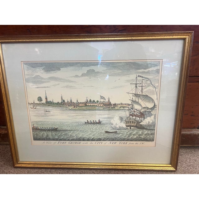 Mid 18th Century Important Mid 18th Century a View of Fort George With the City of New York From the Southwest Hudson River Copper Plate Engraving, Framed For Sale - Image 5 of 8
