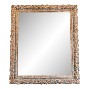 Antique French Carved Wood Mirror With Foliate Frame and Original Foxed Glass
