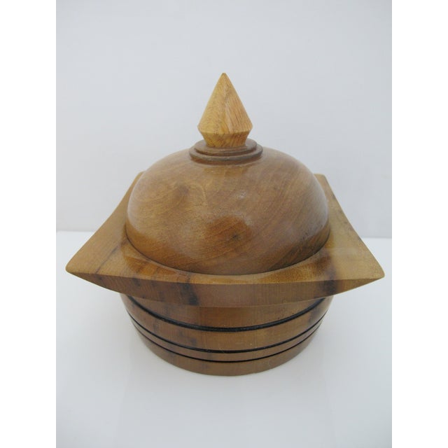 1970s Vintage 1976 Hand Turned Wood Geometric Circular Box With Dome Lid For Sale - Image 5 of 10