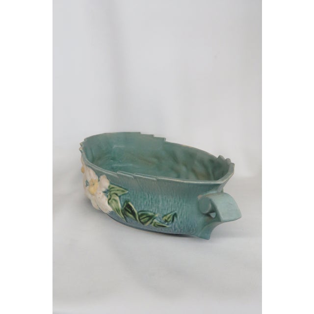 1940s Mid 20th Century Roseville Pottery 461 14 Blue Ceil Clematis Oval Center Bowl 4689b For Sale - Image 5 of 17