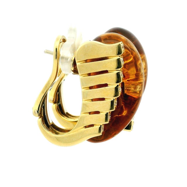 Metal Roberto Legnazzi 18k Gold Citrine & Diamond Earrings, Italy C. 1990, Pair For Sale - Image 7 of 16