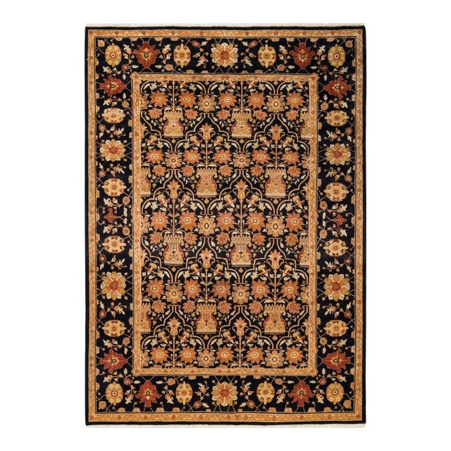 Vintage Traditional Hand Knotted Wool Area Rug, Black - 6'1" X 8'7" For Sale - Image 9 of 9