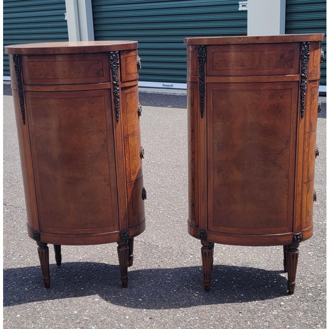 Brown Pair 1920s Tall Oval French End Table Night Stands For Sale - Image 8 of 18