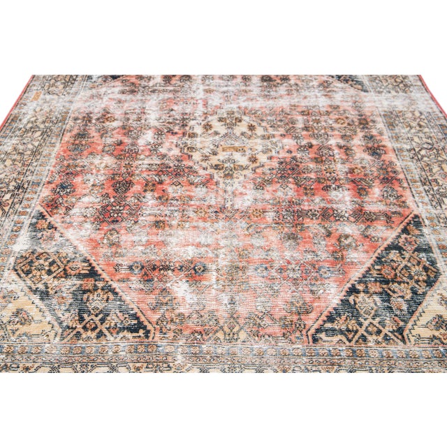 Persian Vintage Distressed Handmade Medallion Peach Wool Rug For Sale - Image 3 of 8