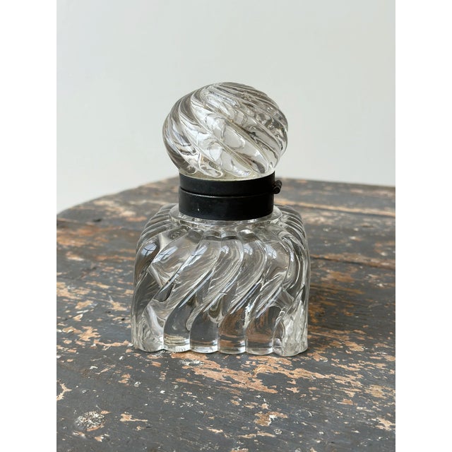 Vintage Swirling Cast Glass + Metal Inkwell, Circa Late 19th - Early 20th Century For Sale - Image 9 of 13