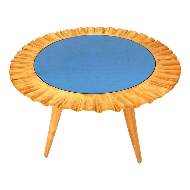 Baple Coffee Table and Blue Mirrored Glass from School of Turin, Italy, 1950s For Sale