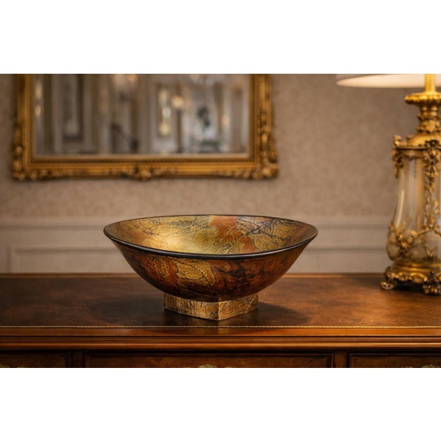 Glass Vintage Fused Art Glass Bowl With Triangular Base – Mid-Century Modern Sculptural Centerpiece For Sale - Image 7 of 9