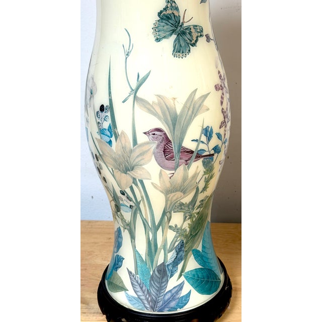 Pair of English Decoupage Yellow-Ground Bird & Botanical Lamps, circa 1970s For Sale In West Palm - Image 6 of 13