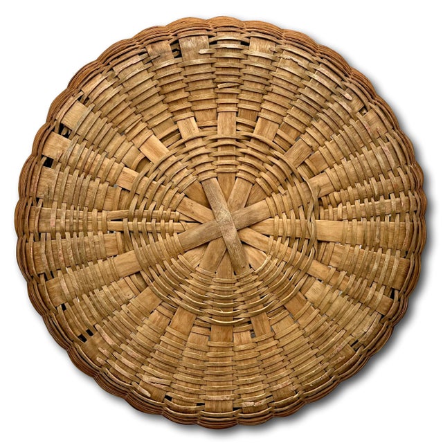 Outstanding Large Size Antique American Hand Woven Ash Wood Splint Maine Apple Farm Harvest Basket For Sale - Image 16 of 18