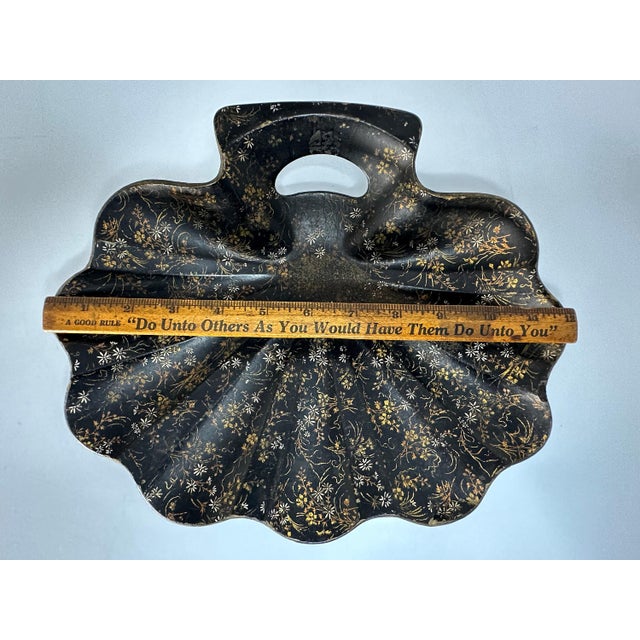 Victorian Papier Mache Crumber: Lacquered Clamshell Tray, Floral Decor For Sale - Image 9 of 9