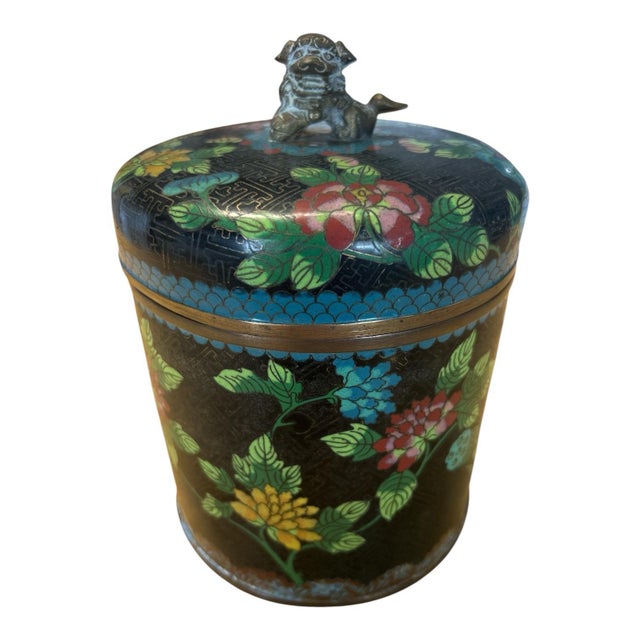 Metal Antique Cloisonné Tea Caddy For Sale - Image 7 of 11