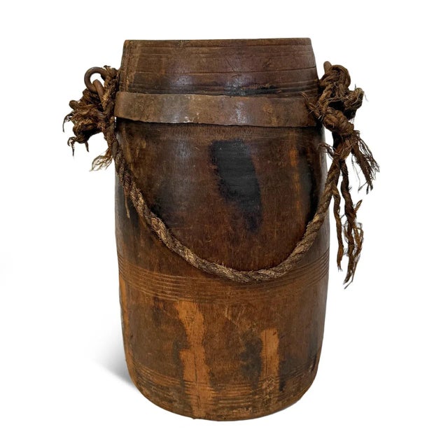 Farmhouse India Vintage Wood Water Pot For Sale - Image 3 of 3