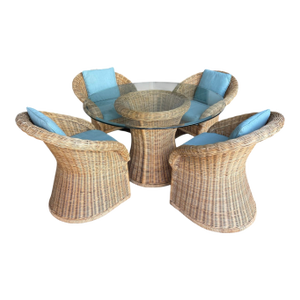 Vintage Sculptural Organic Modern Wicker Dining Set With 4 Barrel Chairs