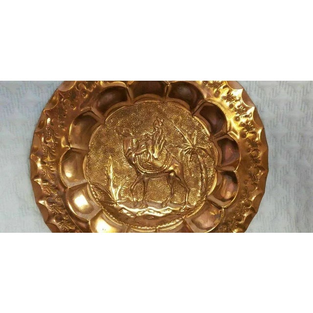 1960s Antique Handmade Ornate Copper Wall Decor Plate Palm Tree, Camel, Bedouin For Sale - Image 5 of 7