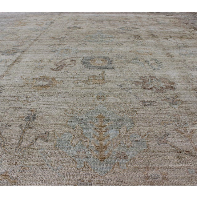 Cream Turkish Angora Oushak Rug With All-Over Vining Floral Design Keivan Woven Arts 11'8 X 15'1 For Sale - Image 8 of 15