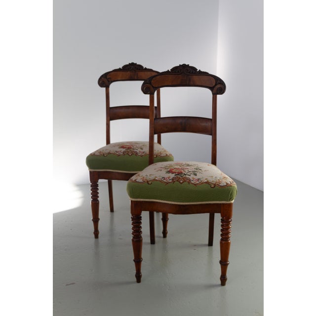 Early 20th Century Danish Art Nouveau Chairs with Floral Needlepoint Seats, 1900s, Set of 2 For Sale - Image 5 of 18