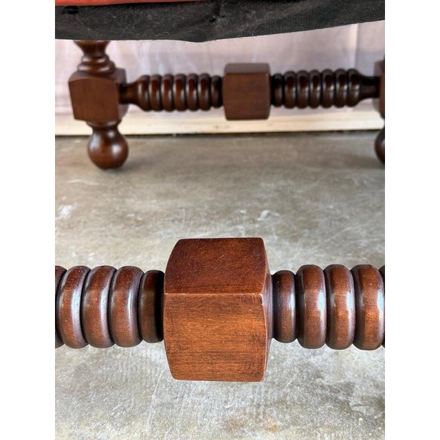 Maroon Spanish Colonial Revival Leather Benches With Antique Brass Trim, 1960 For Sale - Image 8 of 12