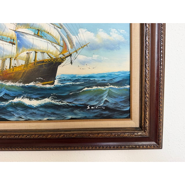 Original Signed Oil Painting Sailing Ship at Sea Maritime Seascape Framed For Sale - Image 11 of 12