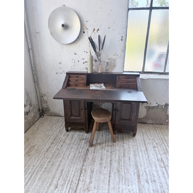 Brutalist Folk Art Oak Secretary Desk, 19th Century For Sale - Image 3 of 18