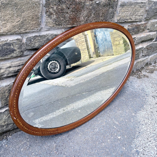 Wood Oval Wall Mirror in Mahogany For Sale - Image 7 of 8