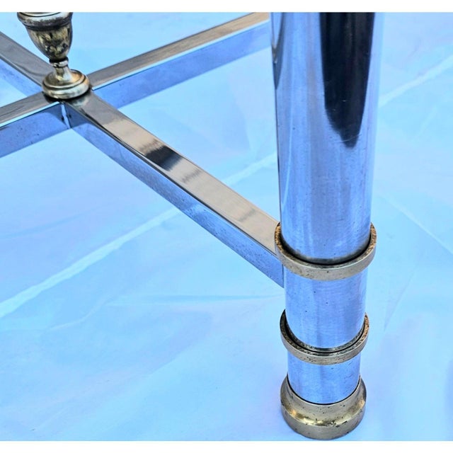 Late 20th Century Vintage Scalloped Brass and Polished Steel Chrome Glass Top Cocktail Table For Sale - Image 5 of 6