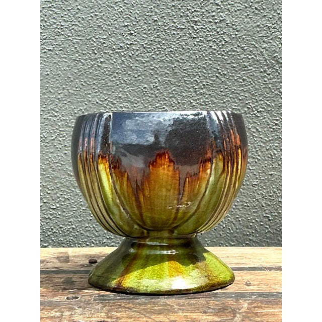 Vintage Drip Glaze Ceramic Pedestal Bowl For Sale In West Palm - Image 6 of 12
