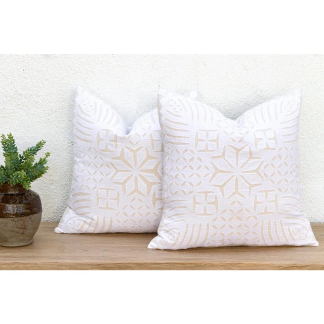 Textile Jaisalmer Star, Pair of White Appliqué Pillow Covers For Sale - Image 7 of 7