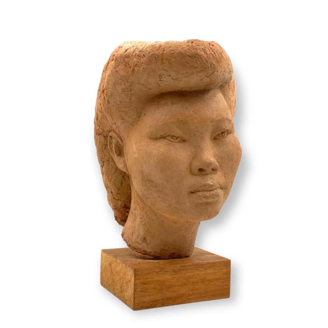 Willy Gordon, Terracotta Japanese Girl Akito Head Sculpture, France 1940s For Sale - Image 9 of 13