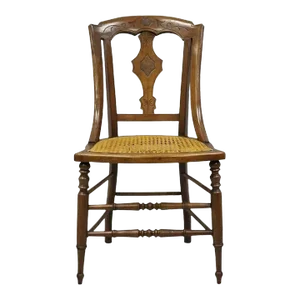 19th Century Antique Eastlake Victorian Carved Walnut Cane Dining Side Chair