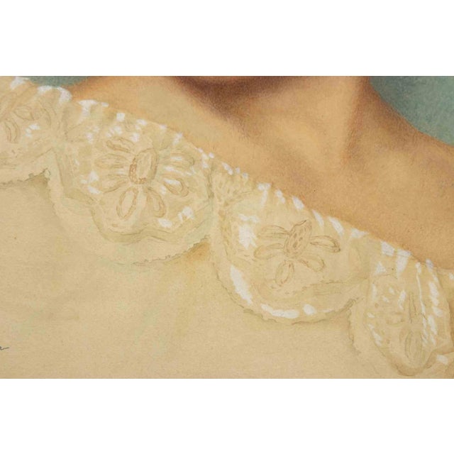 Riccardo Moretti, Portrait of Woman, Watercolor, Early 20th Century For Sale - Image 4 of 5