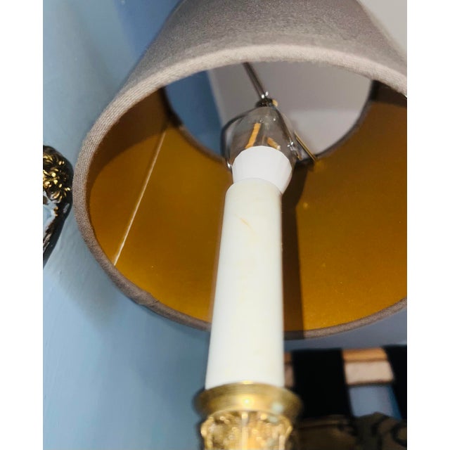 Art Nouveau Vintage Solid Brass Electric Candle Stick Rope and Tassel Wall Sconce With Linen Shade For Sale - Image 3 of 14