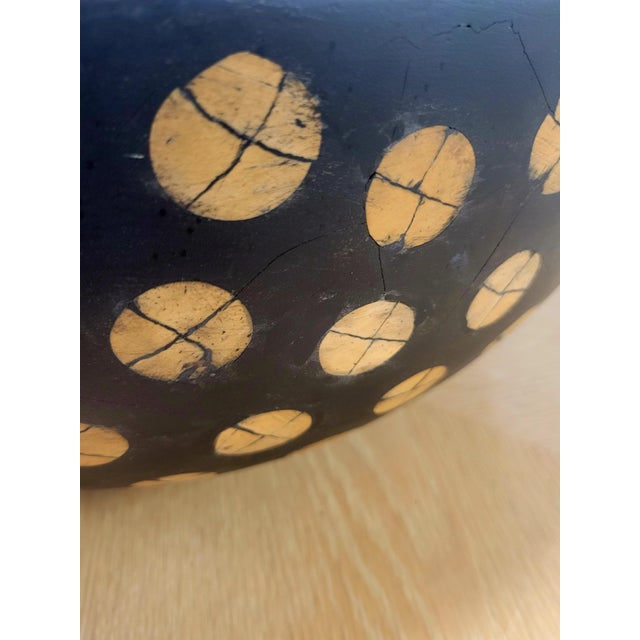 Oversized Hand Caved Wood Coconut Shell Black Tan Dotted Decorative Bowl For Sale In West Palm - Image 6 of 7